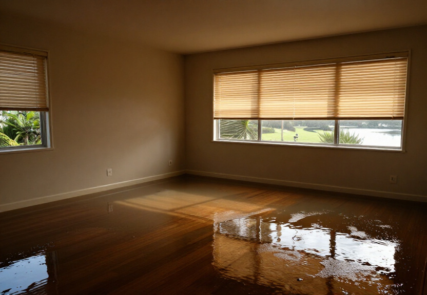Water-damaged office in Longueville before restoration